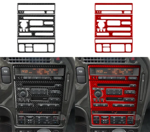 Finition Carbone – Ensemble Habillage Panneau Central Climatisation + Radio/CD pour Saab 9-5 (2003–2005)
